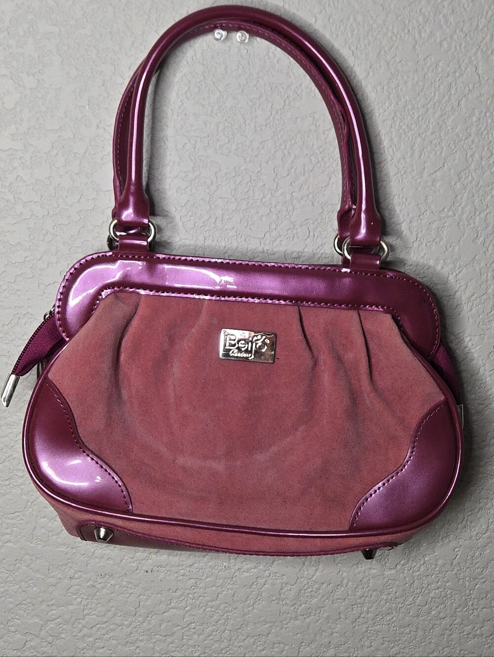 Fuchsia Suede & Metallic Shoulder Bag by